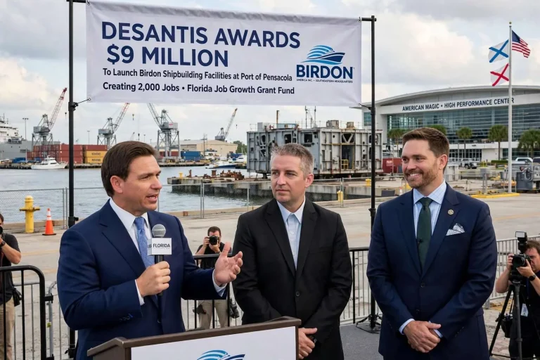 Illustration for the news story: DeSantis Awards $9 Million to Launch Birdon Shipbuilding Facilities at Port of Pensacola, Creating 2,000 Jobs