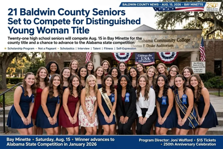 Illustration for the news story: 21 Baldwin County Seniors Set to Compete for Distinguished Young Woman Title Aug. 15 in Bay Minette