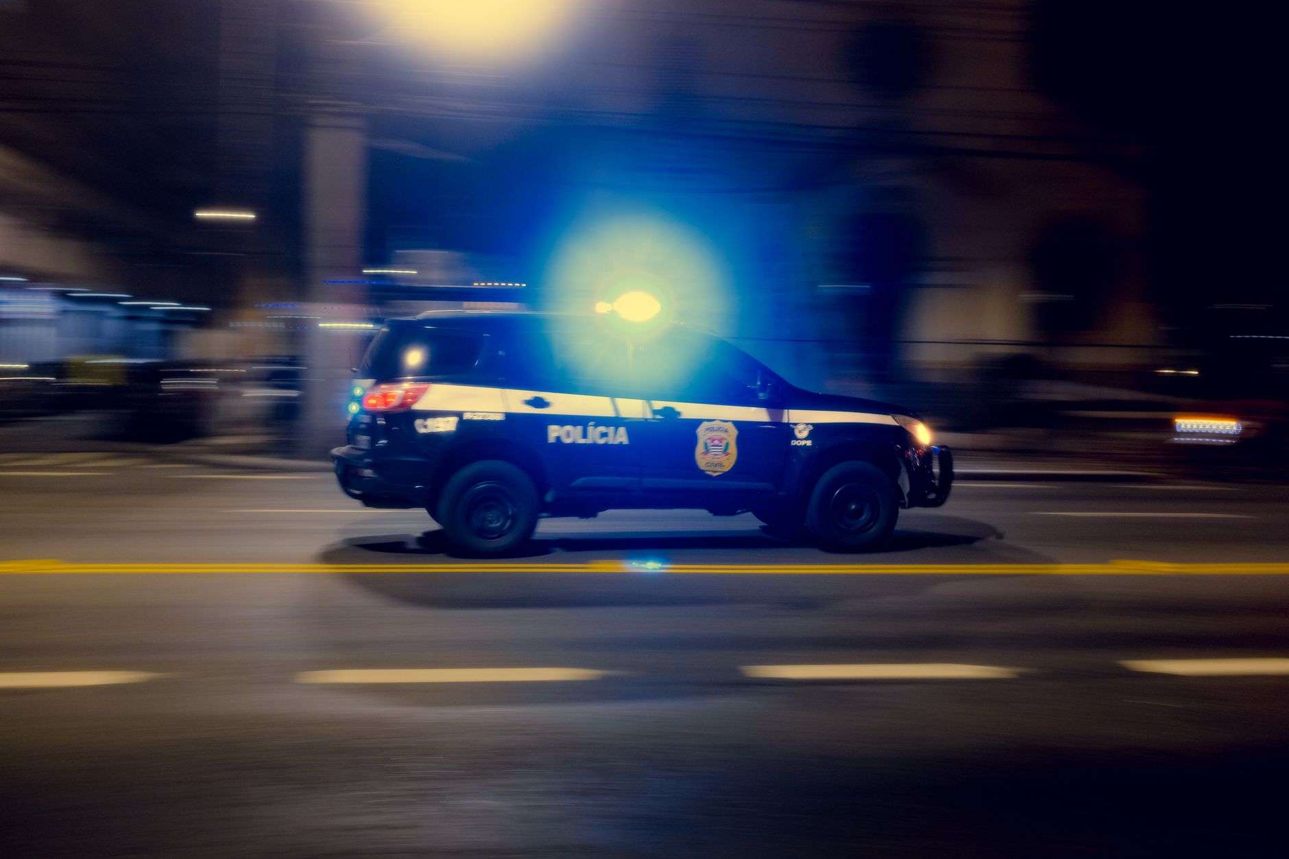 Police vehicle pursuit on a roadway