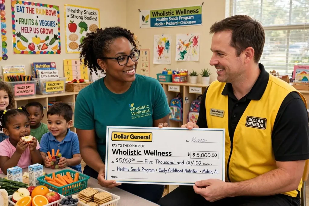 Illustration for the news story: Dollar General Donates $5,000 to Mobile’s Wholistic Wellness for Early Childhood Nutrition Program