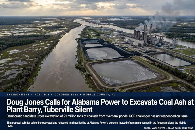 Illustration for the news story: Doug Jones Calls for Alabama Power to Excavate Coal Ash at Plant Barry, Tuberville Silent