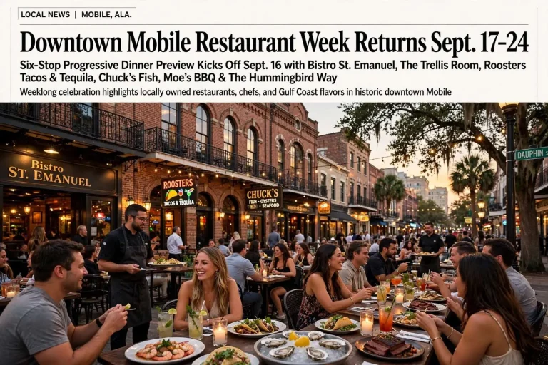 Illustration for the news story: Downtown Mobile Restaurant Week Returns Sept. 17-24 With Six-Stop Progressive Dinner Preview