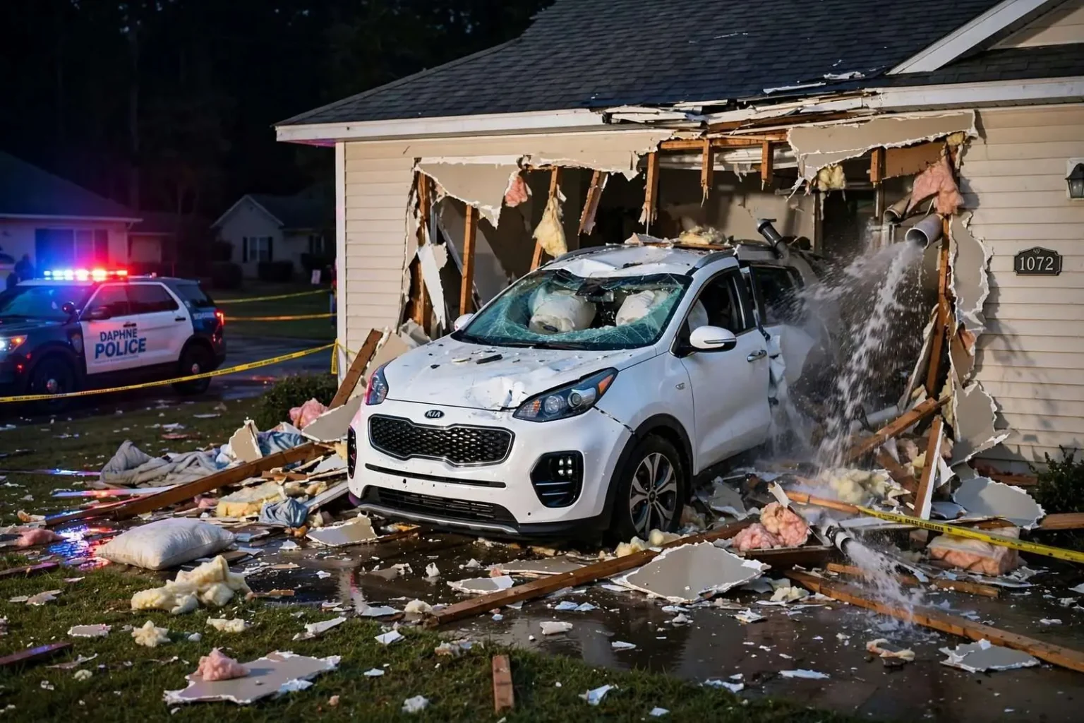 Illustration for the news story: Driver Charged With DUI After Car Plows Through Daphne Home, Startling Homeowner