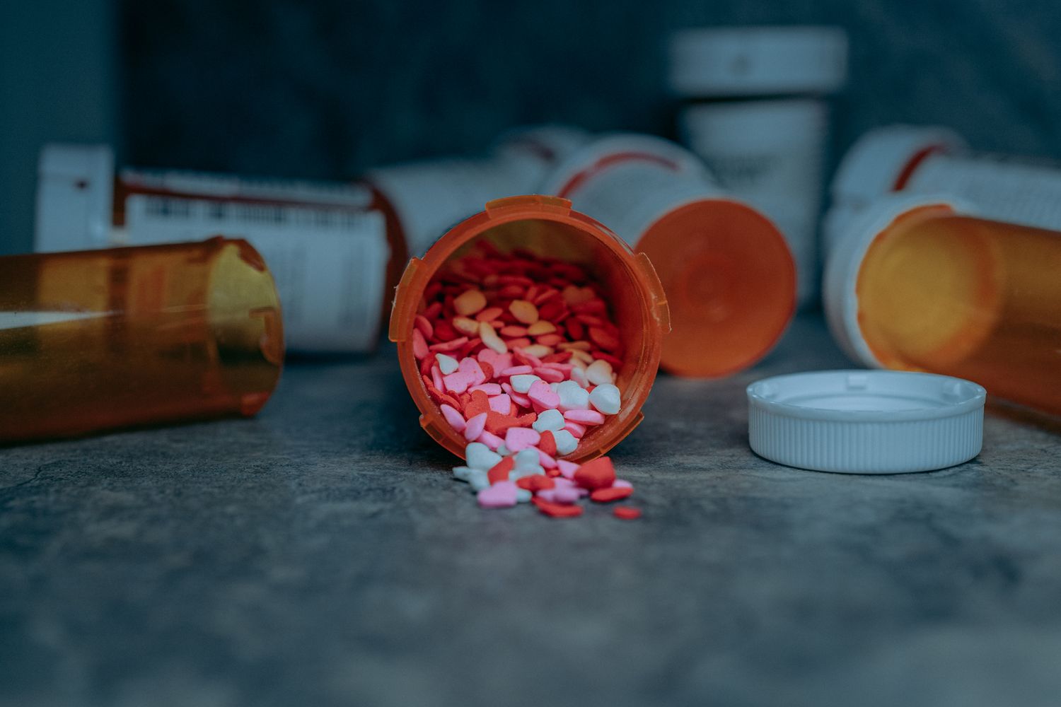 Prescription medication bottles on a counter