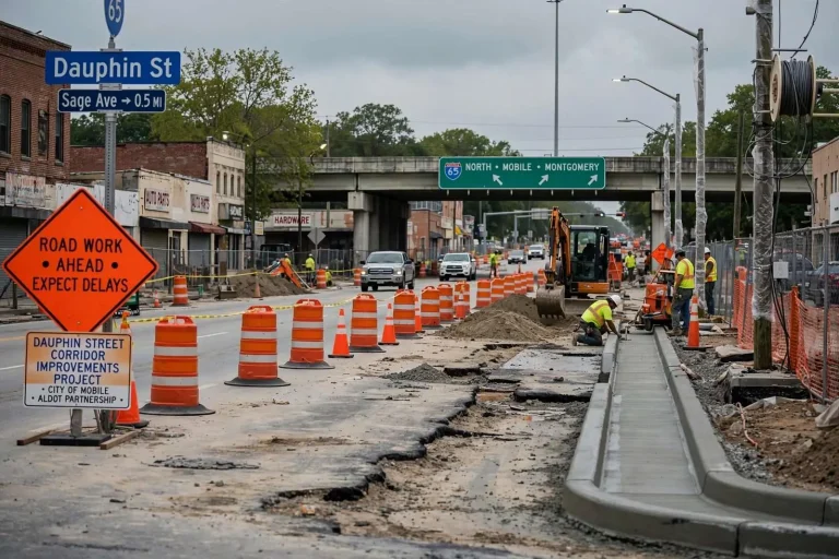 Illustration for the news story: East side of Dauphin Street corridor work set for November completion as Mobile moves toward end-of-next-year finish
