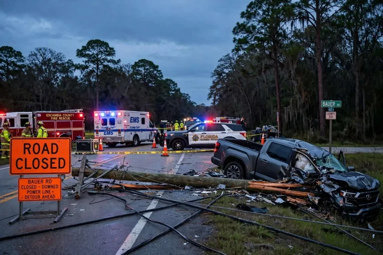 Illustration for the news story: Elberta Man, 20, Critically Injured After Truck Crashes Into Power Pole in Escambia County, Florida
