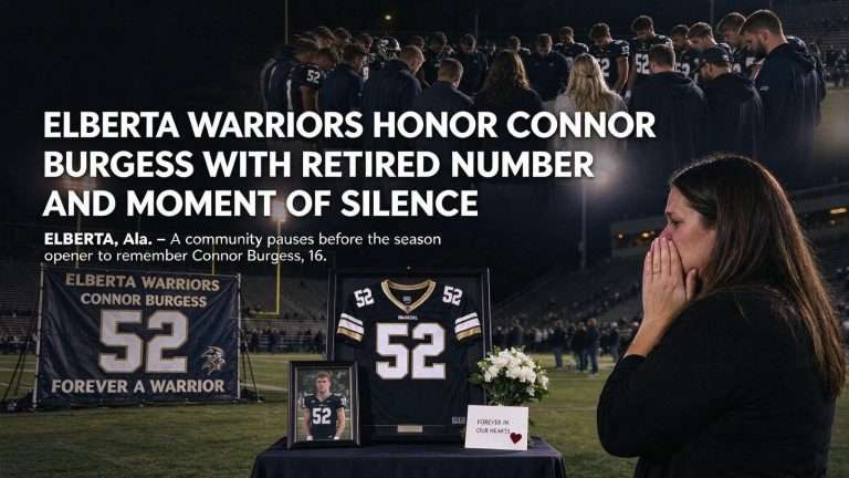 Illustration for the news story: Elberta Warriors Honor Connor Burgess With Retired Number and Moment of Silence
