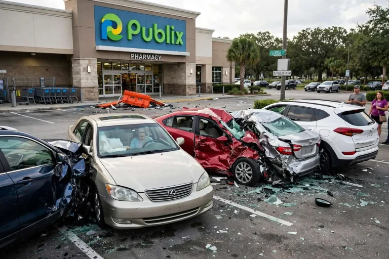 Illustration for the news story: Elderly Driver Strikes Four Parked Cars Outside Mobile Publix, Witnesses Say