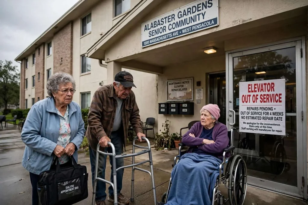 Illustration for the news story: Elevator Outage Leaves West Pensacola Senior Residents Stranded for Weeks