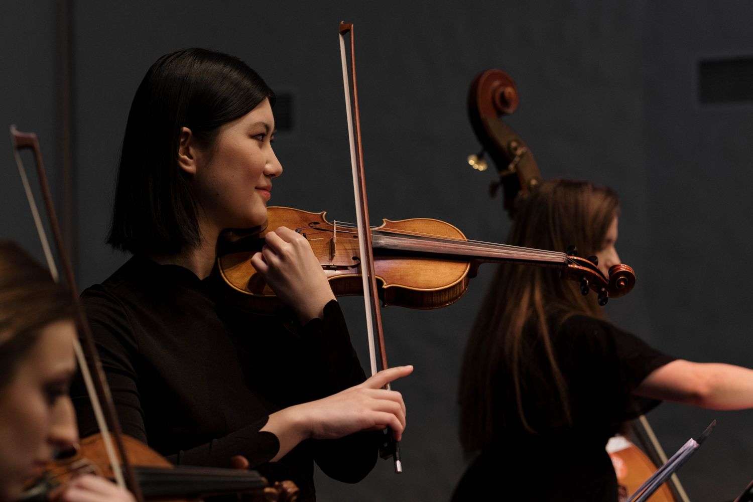 Musicians performing in an orchestra