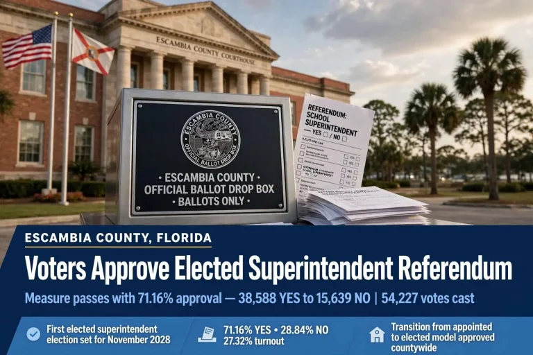 Illustration for the news story: Escambia County, Florida Voters Approve Elected Superintendent Referendum