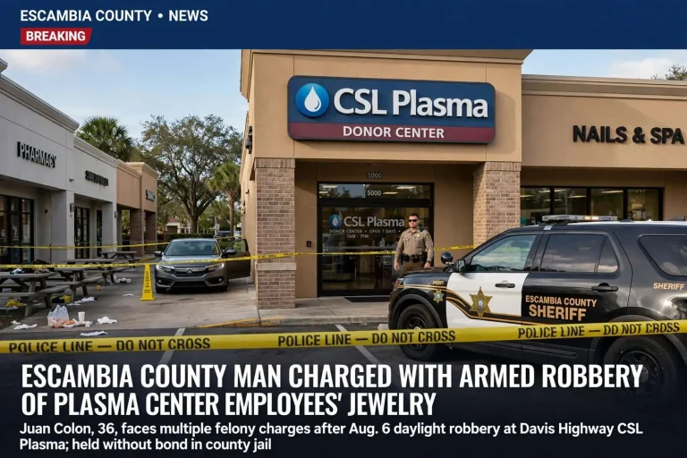 Illustration for the news story: Escambia County Man Charged With Armed Robbery of Plasma Center Employees’ Jewelry