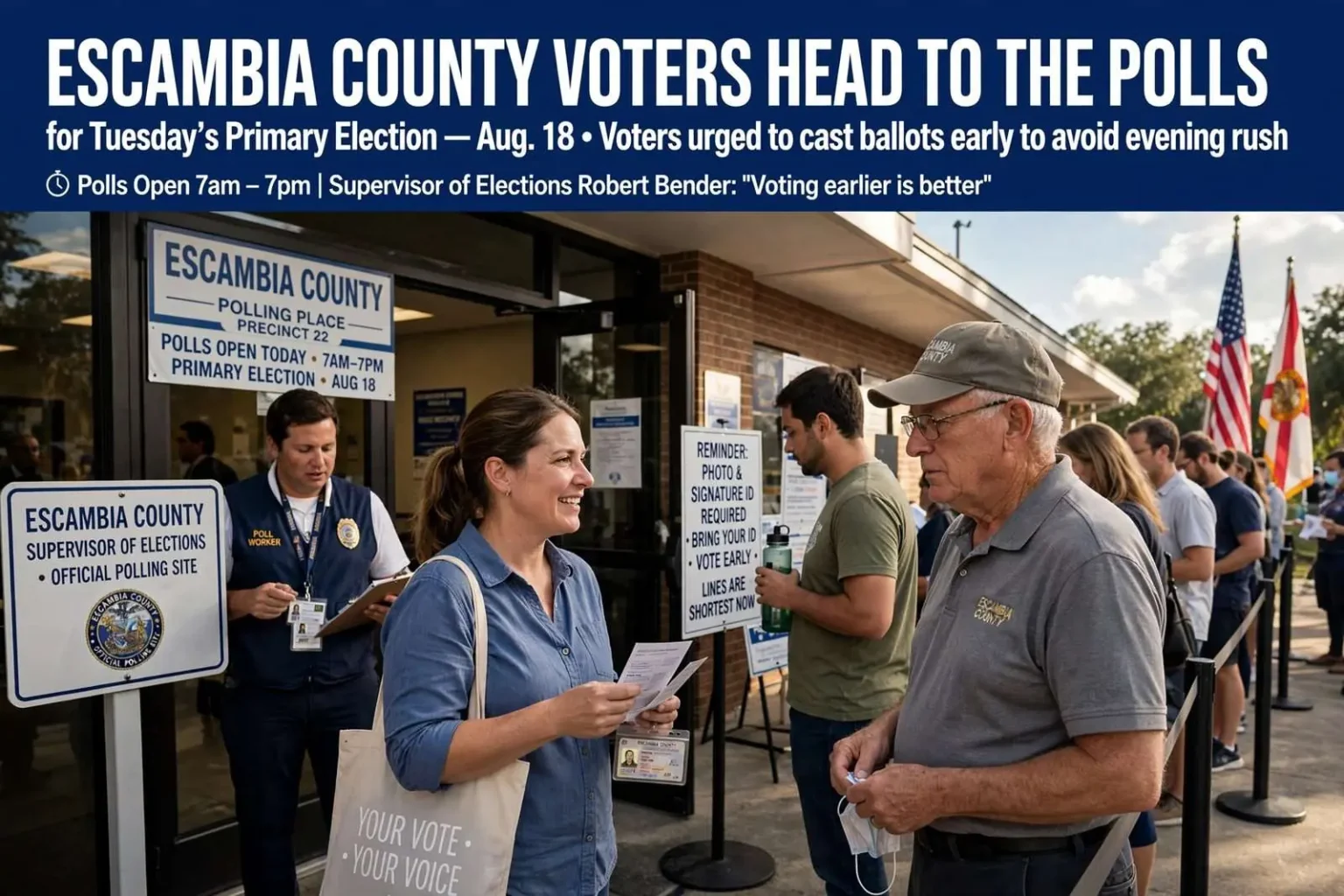 Illustration for the news story: Escambia County Voters Head to the Polls for Tuesday’s Primary Election