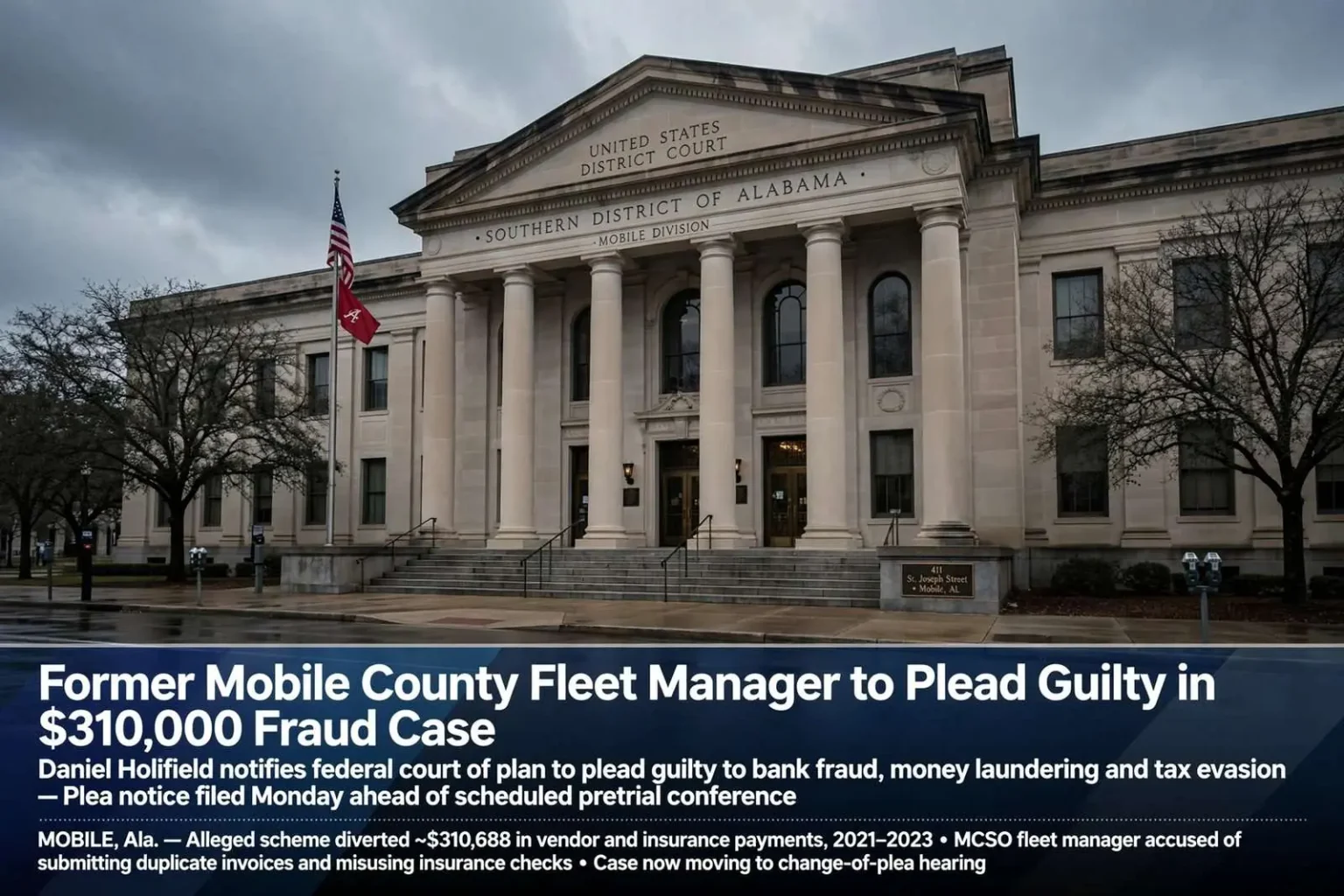 Illustration for the news story: Former Mobile County Fleet Manager to Plead Guilty in $310,000 Fraud Case
