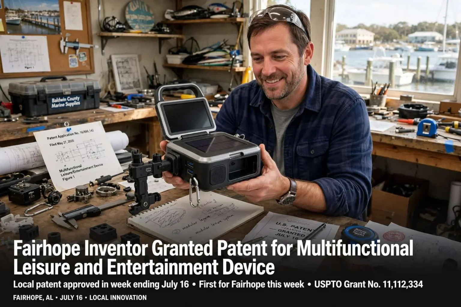 Illustration for the news story: Fairhope Inventor Granted Patent for Multifunctional Leisure and Entertainment Device