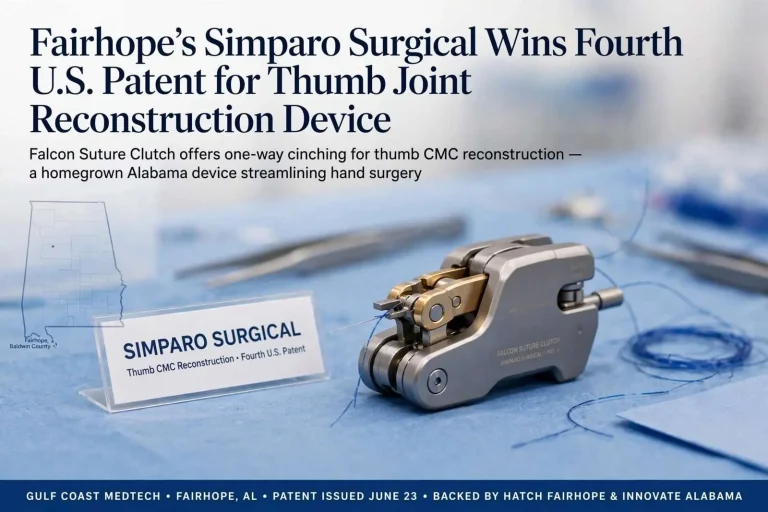 Illustration for the news story: Fairhope’s Simparo Surgical Wins Fourth U.S. Patent for Thumb Joint Reconstruction Device