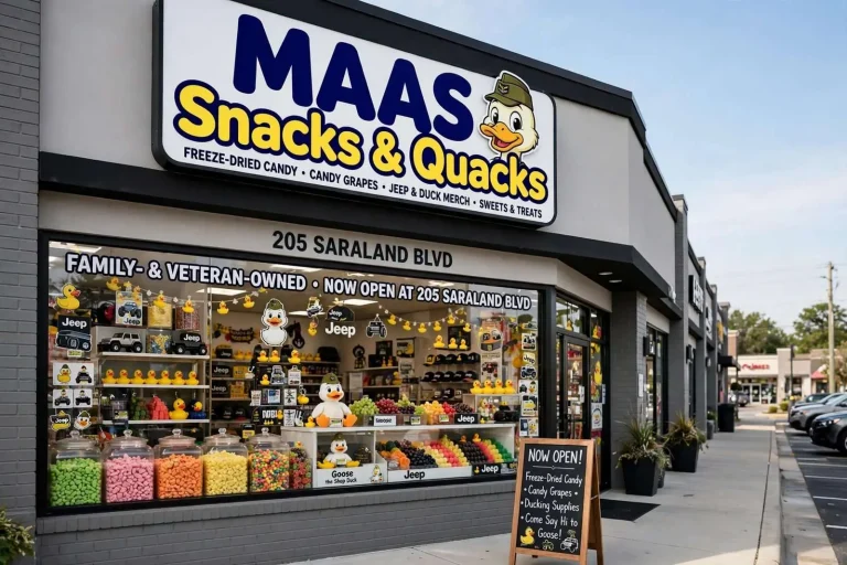 Illustration for the news story: Family-Owned Candy Shop MAAS Snacks & Quacks Signs Lease for Larger Saraland Storefront
