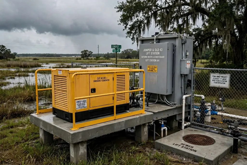 Illustration for the news story: FEMA to Fund Backup Generator for Satsuma Sewer Lift Station Under Flood Mitigation Program