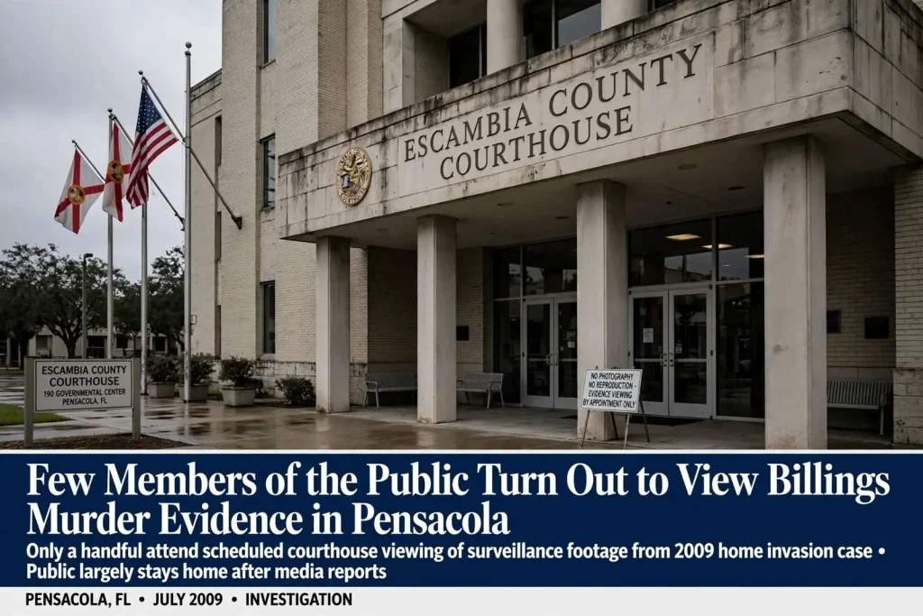 Illustration for the news story: Few Members of the Public Turn Out to View Billings Murder Evidence in Pensacola