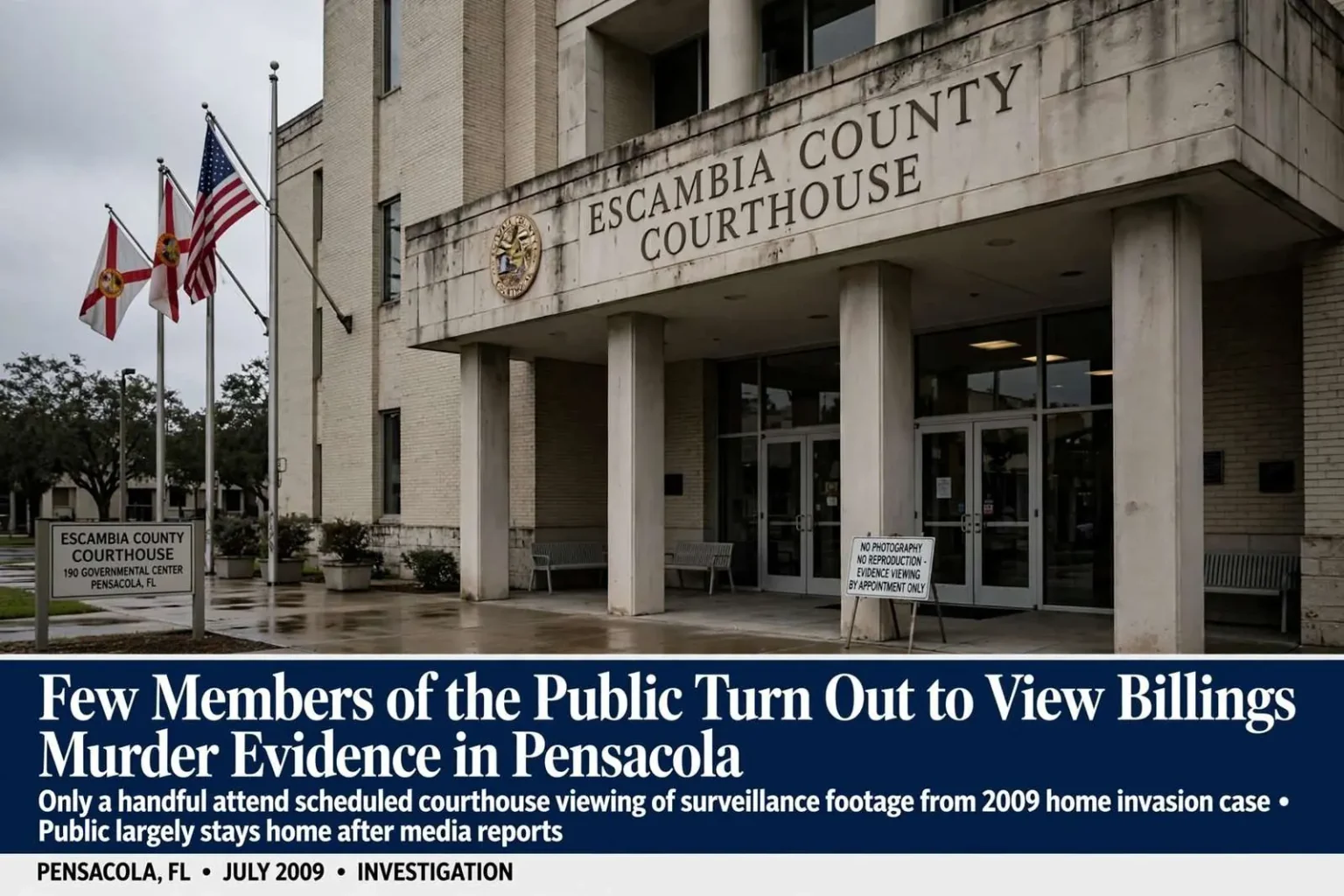 Illustration for the news story: Few Members of the Public Turn Out to View Billings Murder Evidence in Pensacola