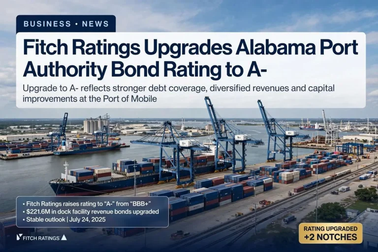 Illustration for the news story: Fitch Ratings Upgrades Alabama Port Authority Bond Rating to A-