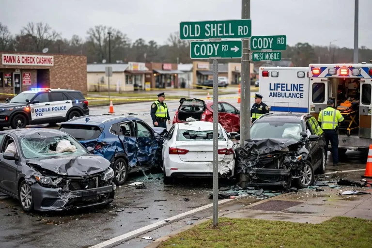 Illustration for the news story: One Hospitalized After Five-Vehicle Crash at Old Shell and Cody Roads in West Mobile