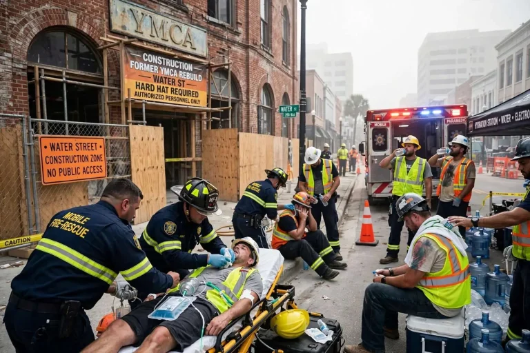 Illustration for the news story: Five Workers Hospitalized as Extreme Heat Strikes Downtown Mobile Construction Crew