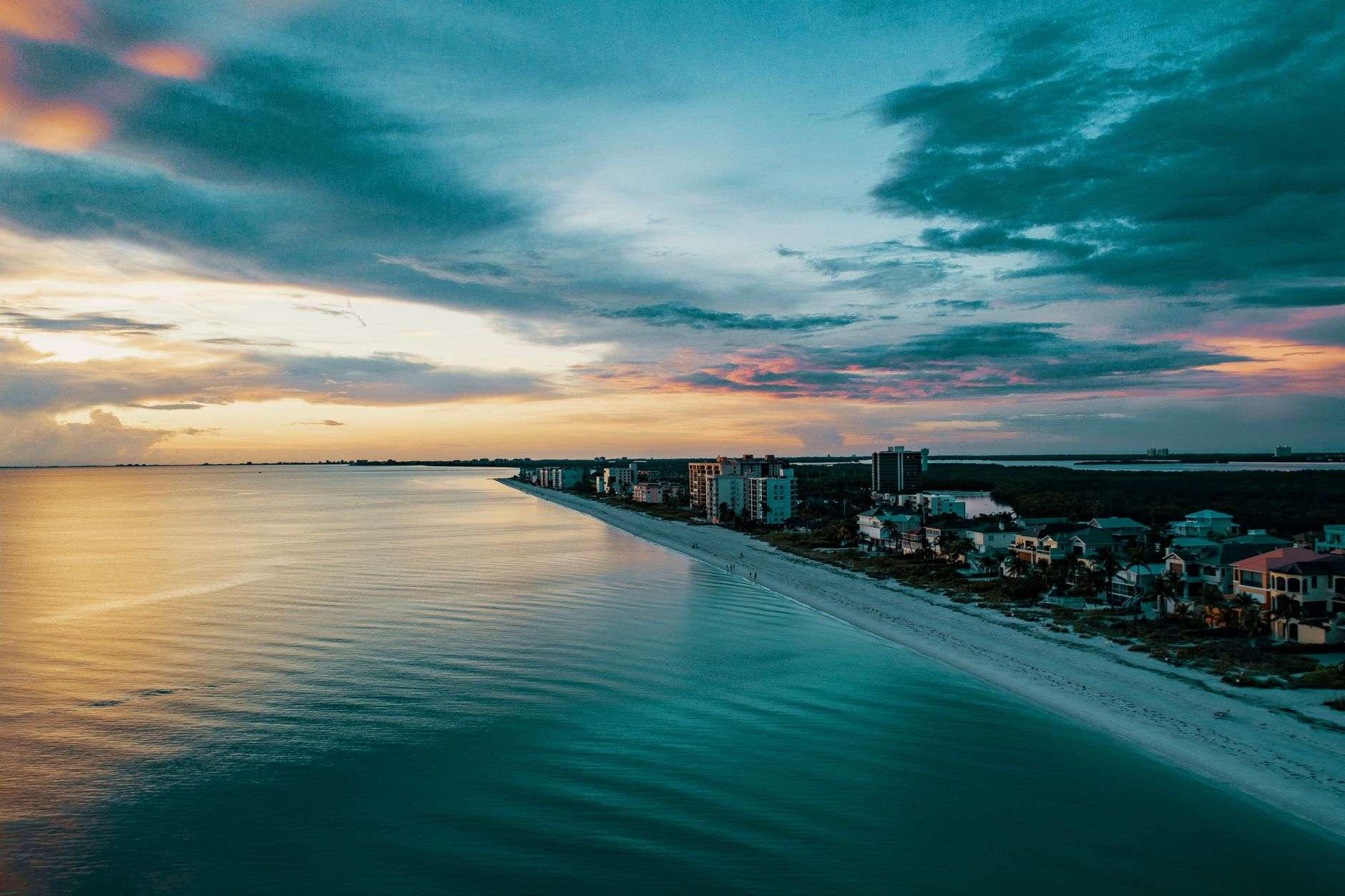 Sunset over the Gulf Coast beach near the Alabama-Florida line
