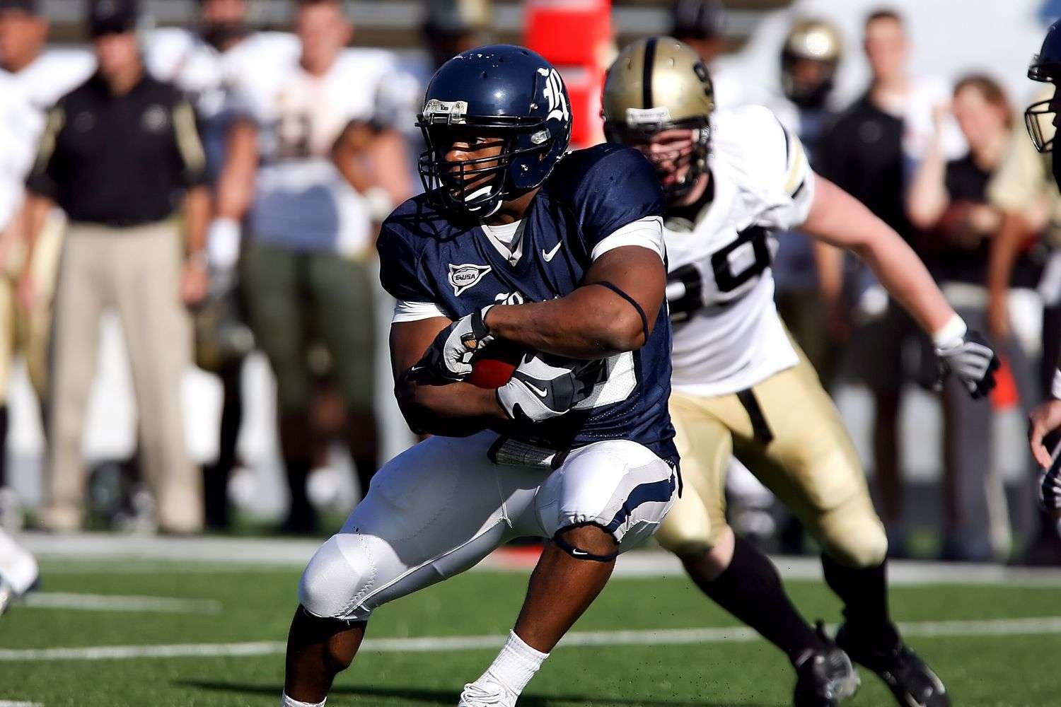 An NFL offensive lineman during a game