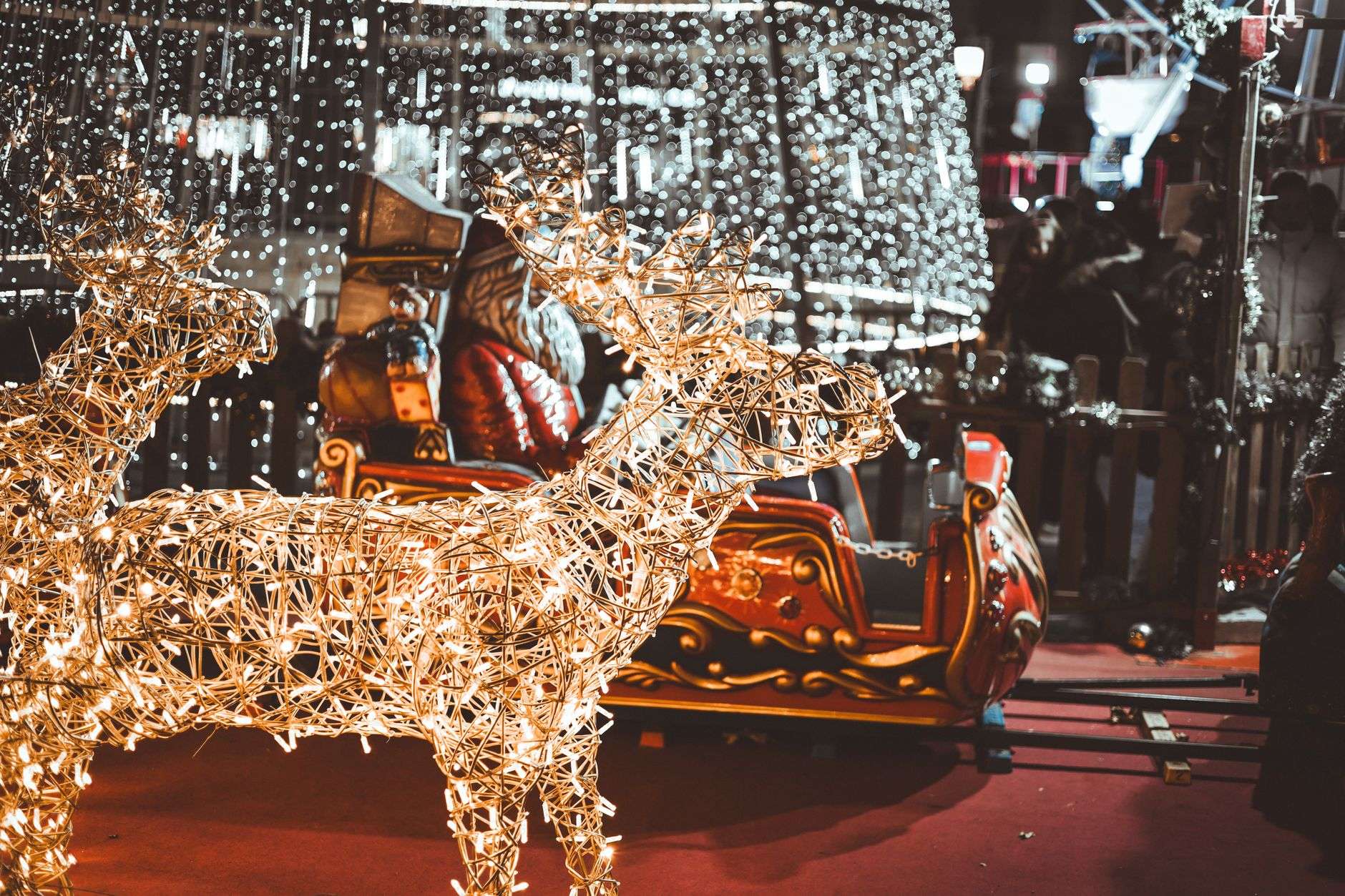 Festive Christmas parade decorations with lights