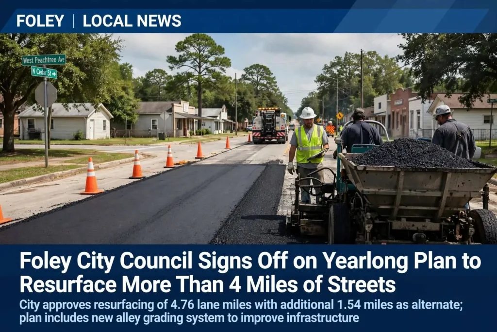 Illustration for the news story: Foley City Council Signs Off on Yearlong Plan to Resurface More Than 4 Miles of Streets
