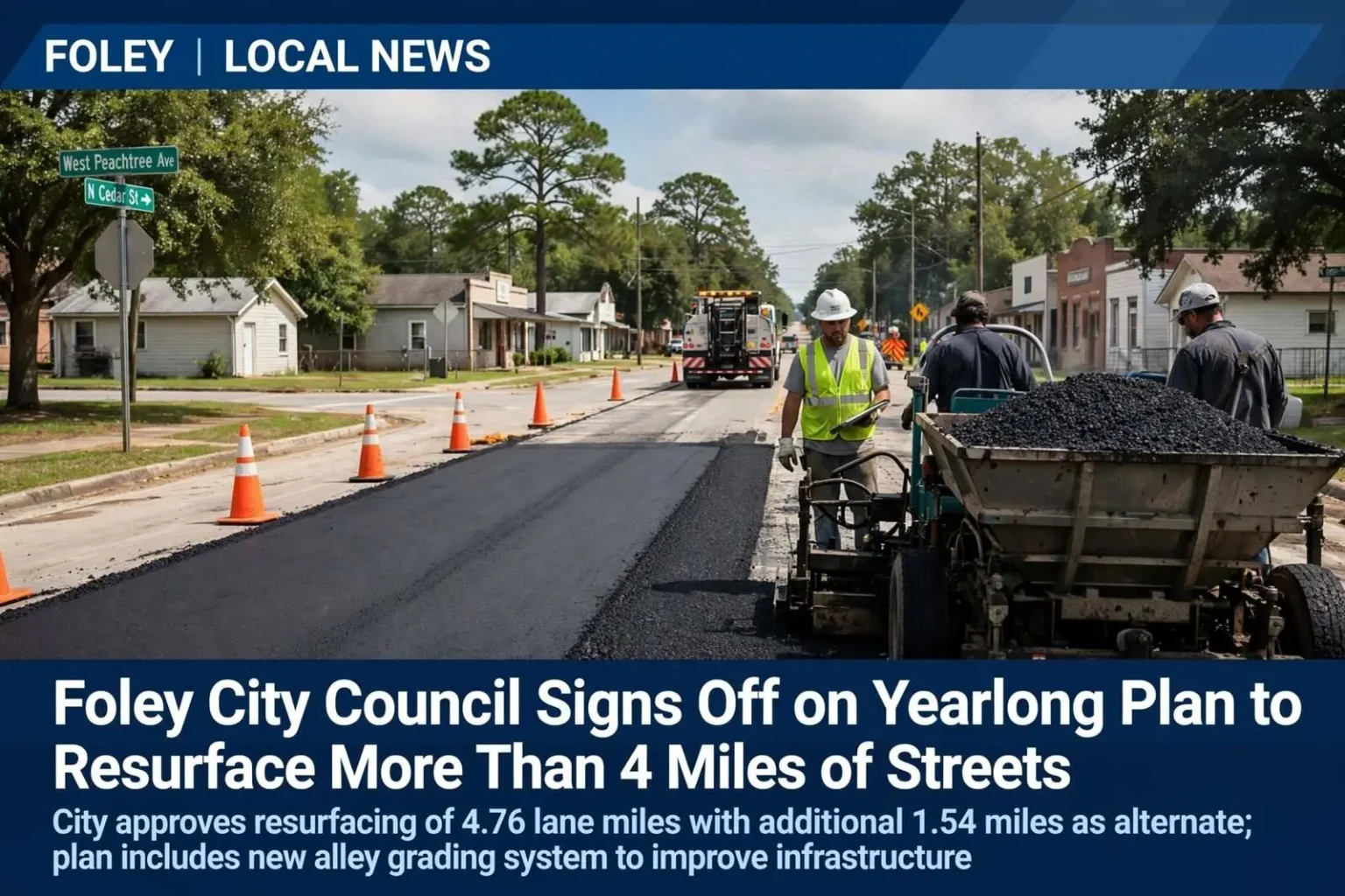 Illustration for the news story: Foley City Council Signs Off on Yearlong Plan to Resurface More Than 4 Miles of Streets