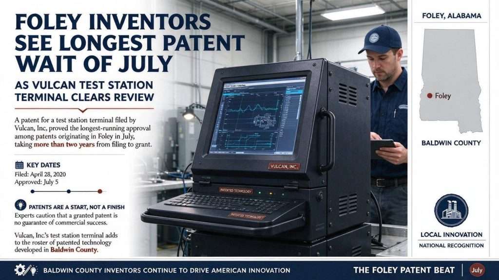 Illustration for the news story: Foley Inventors See Longest Patent Wait of July as Vulcan Test Station Terminal Clears Review