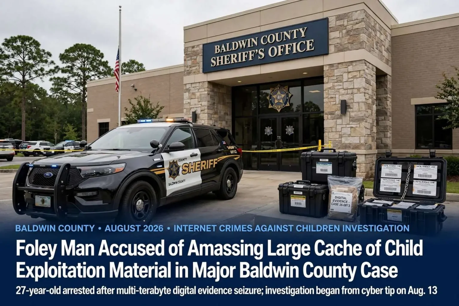 Illustration for the news story: Foley Man Accused of Amassing Large Cache of Child Exploitation Material in Major Baldwin County Case