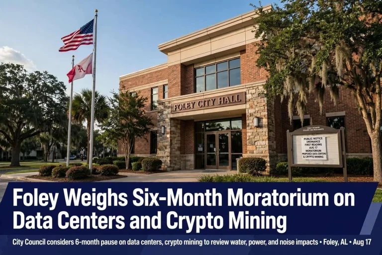 Illustration for the news story: Foley Weighs Six-Month Moratorium on Data Centers and Crypto Mining