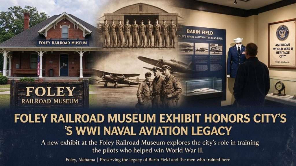 Illustration for the news story: Foley Railroad Museum Exhibit Honors City’s WWII Naval Aviation Legacy