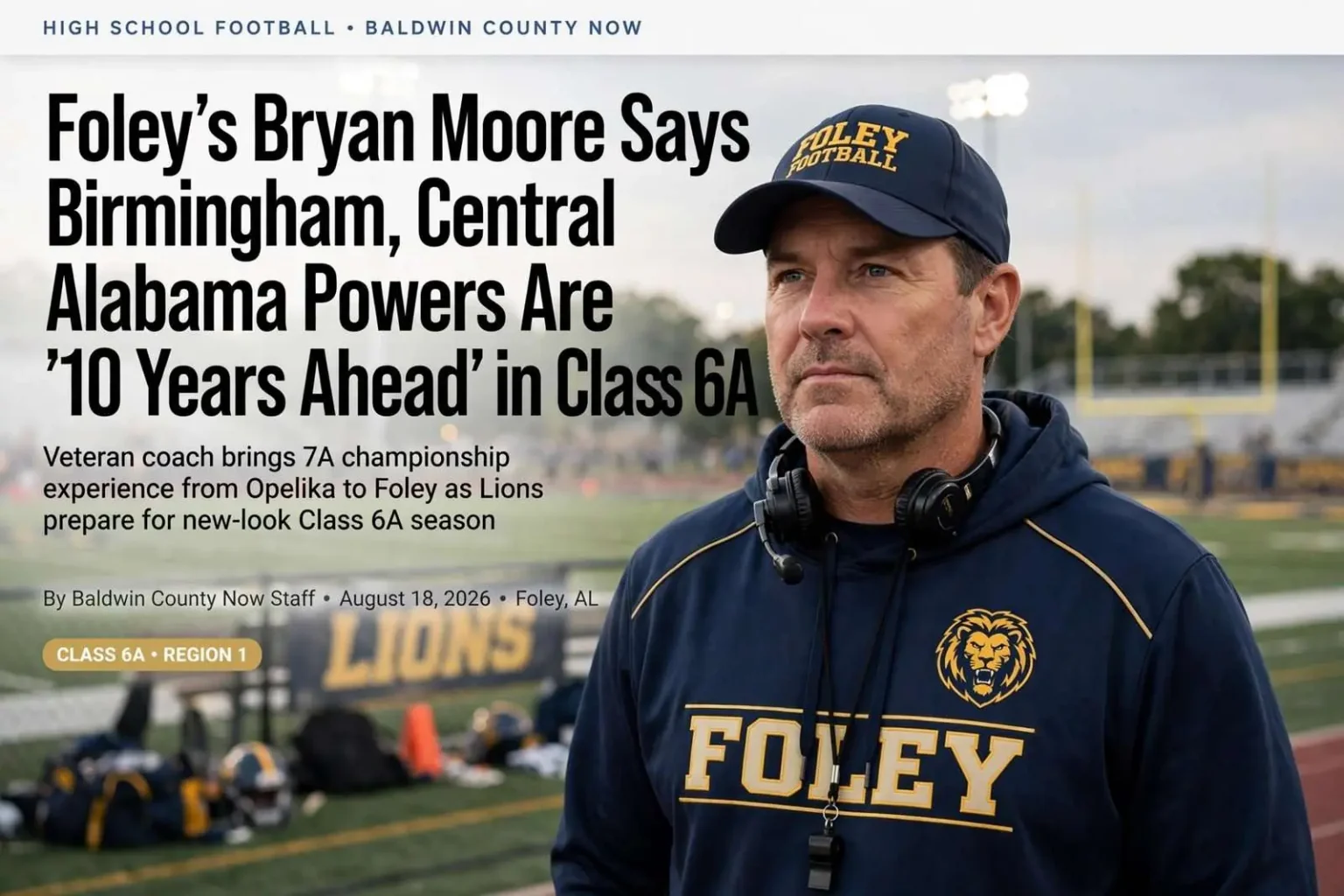 Illustration for the news story: Foley’s Bryan Moore Says Birmingham, Central Alabama Powers Are ’10 Years Ahead’ in Class 6A