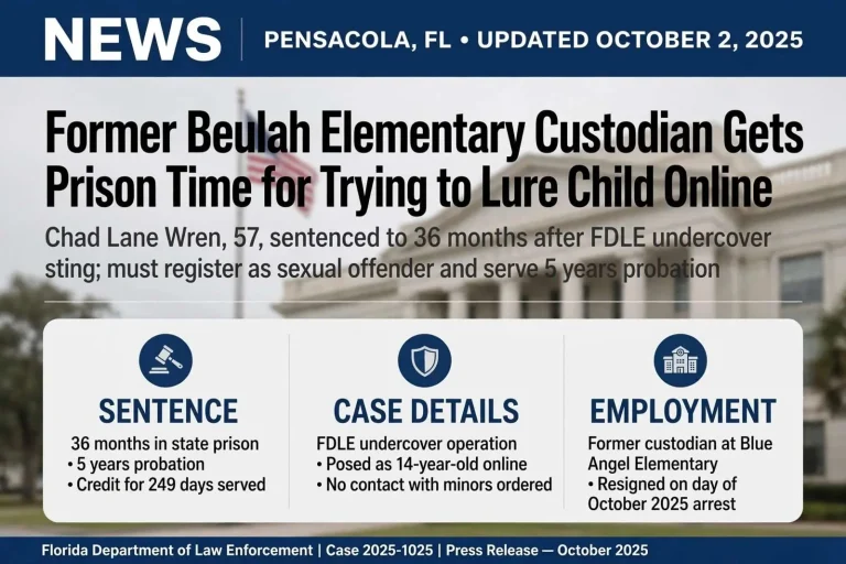Illustration for the news story: Former Beulah Elementary Custodian Gets Prison Time for Trying to Lure Child Online
