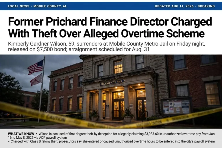 Illustration for the news story: Former Prichard Finance Director Charged With Theft Over Alleged Overtime Scheme
