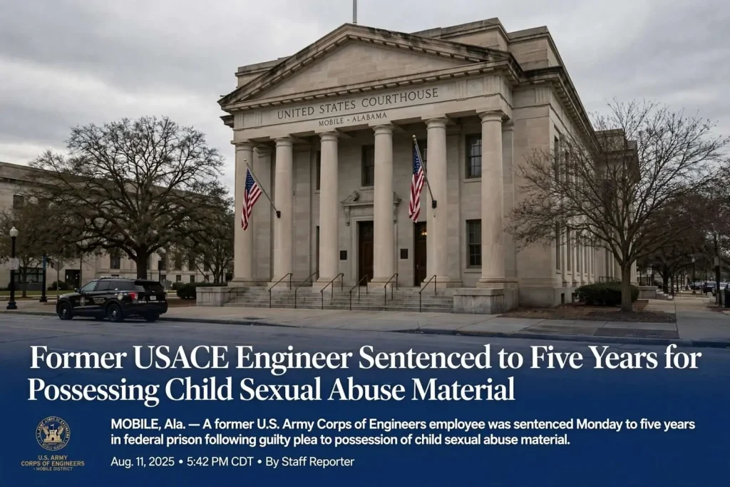 Illustration for the news story: Former USACE Engineer Sentenced to Five Years for Possessing Child Sexual Abuse Material