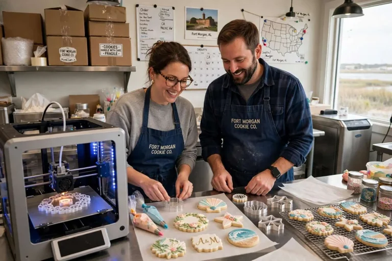 Illustration for the news story: Fort Morgan Couple Turns 3D-Printed Cookie Art Into a Fast-Growing Baldwin County Business