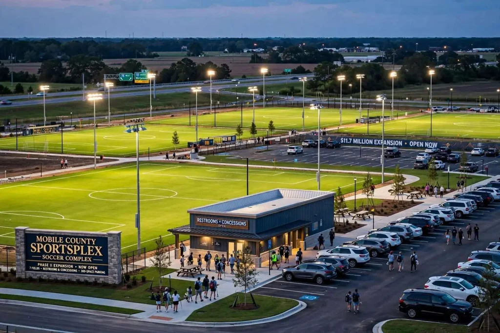 Illustration for the news story: Four New Lighted Fields Open at Mobile County Sportsplex Soccer Complex in $11.7 Million Expansion