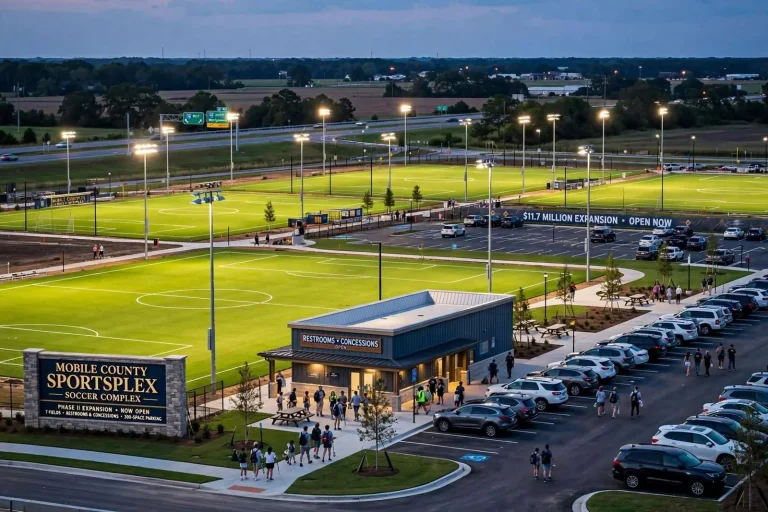 Illustration for the news story: Four New Lighted Fields Open at Mobile County Sportsplex Soccer Complex in $11.7 Million Expansion