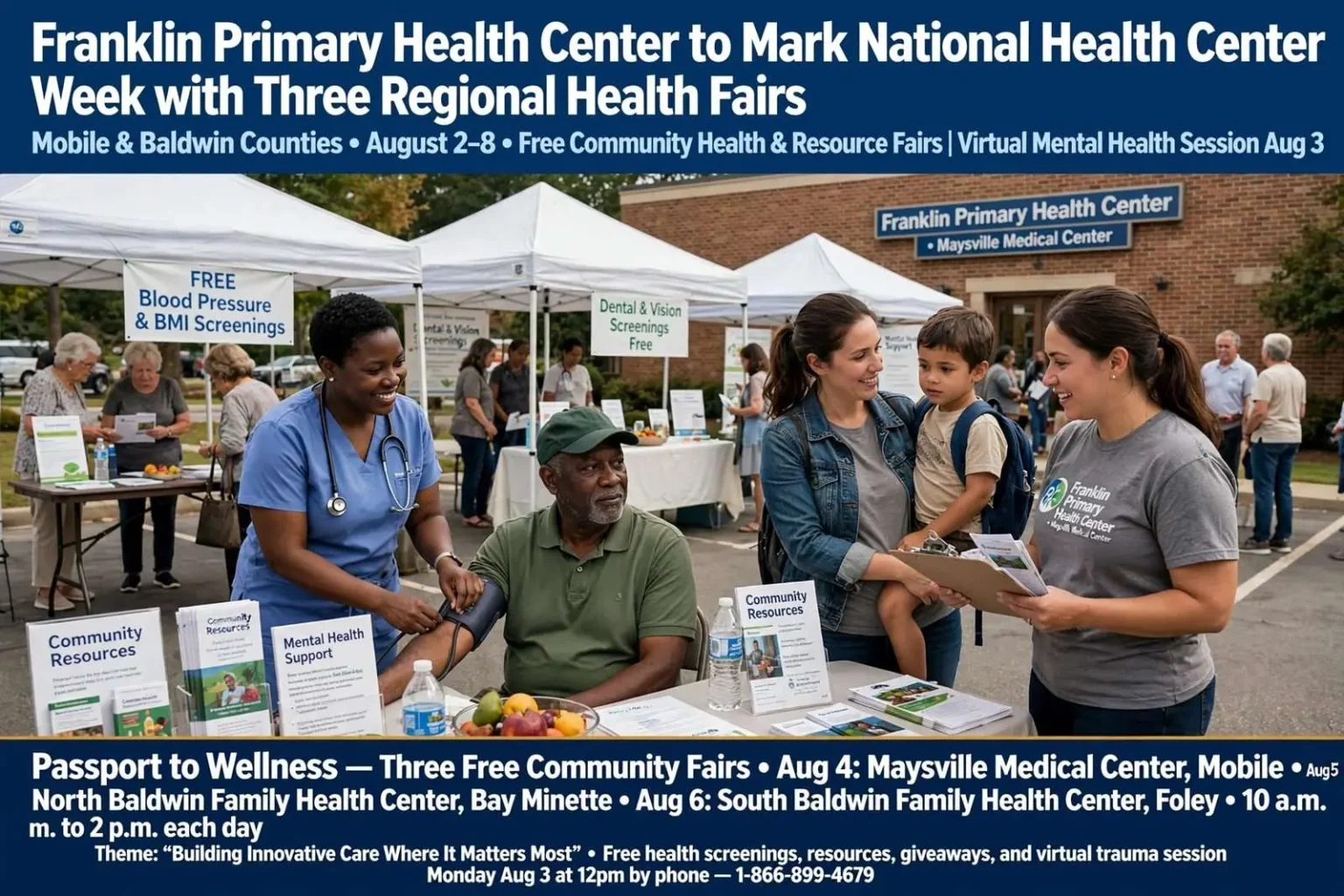 Illustration for the news story: Franklin Primary Health Center to Mark National Health Center Week with Three Regional Health Fairs