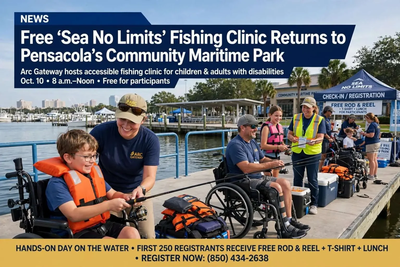 Illustration for the news story: Free ‘Sea No Limits’ Fishing Clinic Returns to Pensacola’s Community Maritime Park Oct. 10