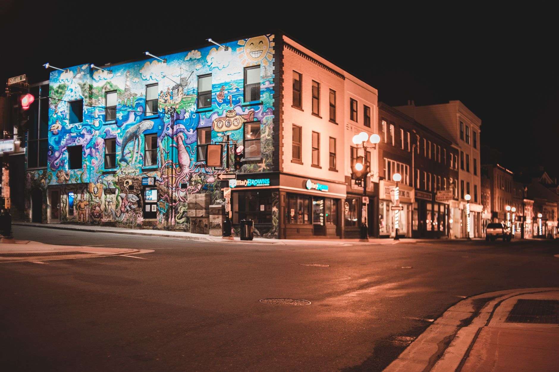 Colorful mural on a downtown street