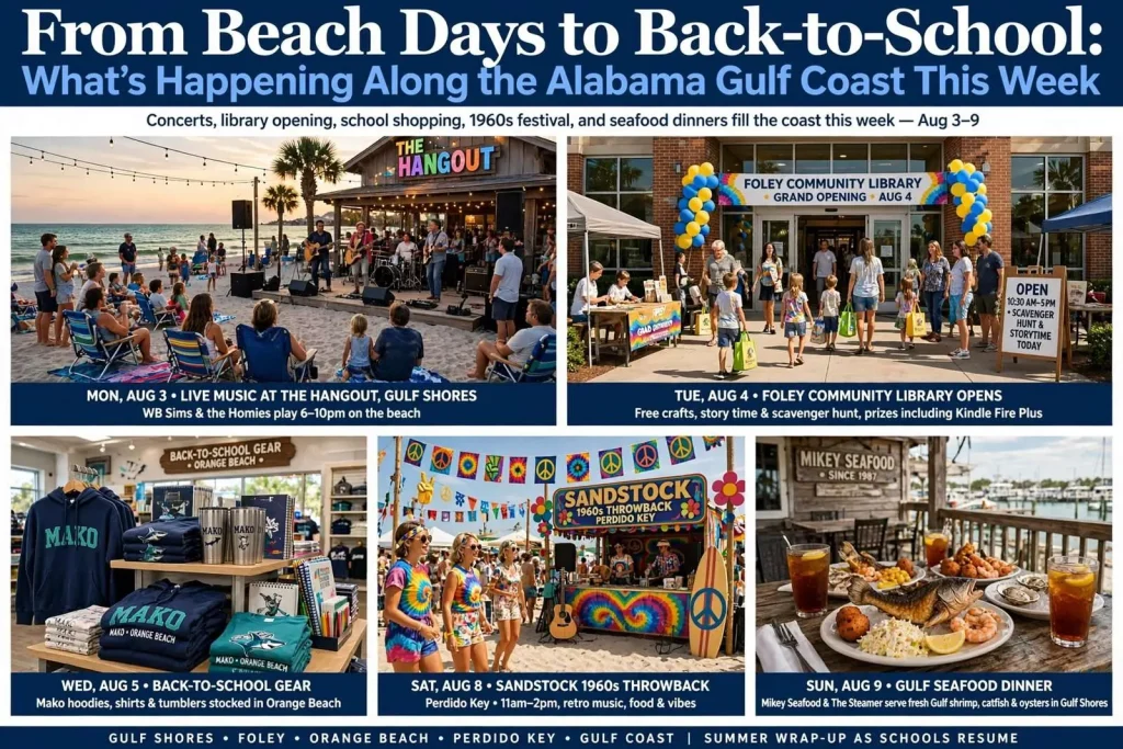 Illustration for the news story: From Beach Days to Back-to-School: What’s Happening Along the Alabama Gulf Coast This Week