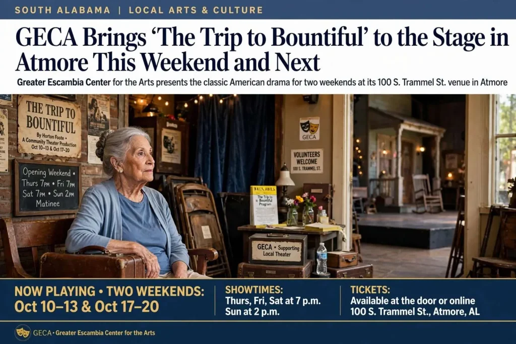 Illustration for the news story: GECA Brings ‘The Trip to Bountiful’ to the Stage in Atmore This Weekend and Next