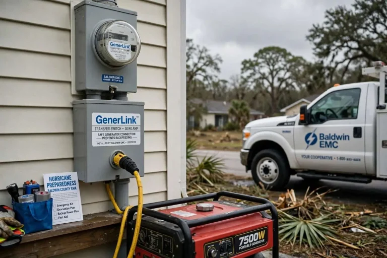 Illustration for the news story: GenerLink Transfer Switches Offer Baldwin County Homeowners a Safer Way to Power Up During Outages
