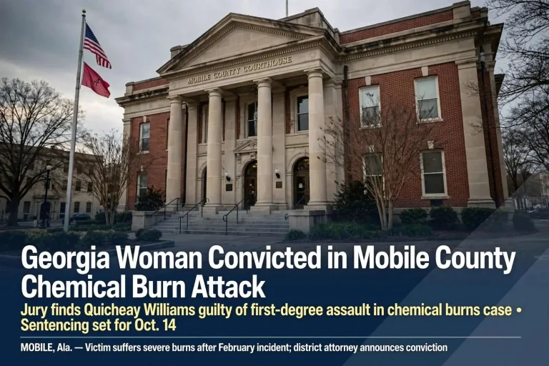 Illustration for the news story: Georgia Woman Convicted in Mobile County Chemical Burn Attack